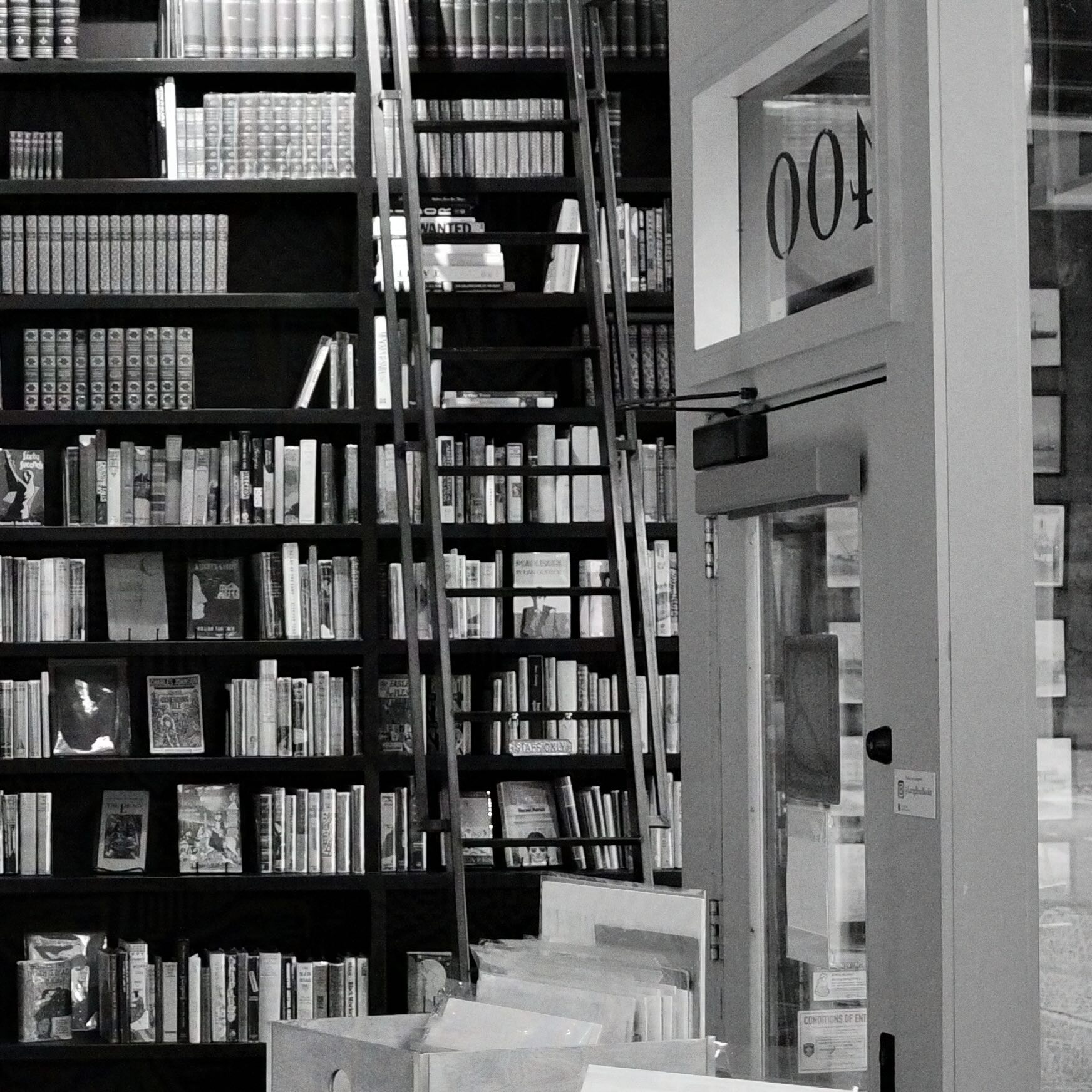 A photograph of a bookstore interior.
