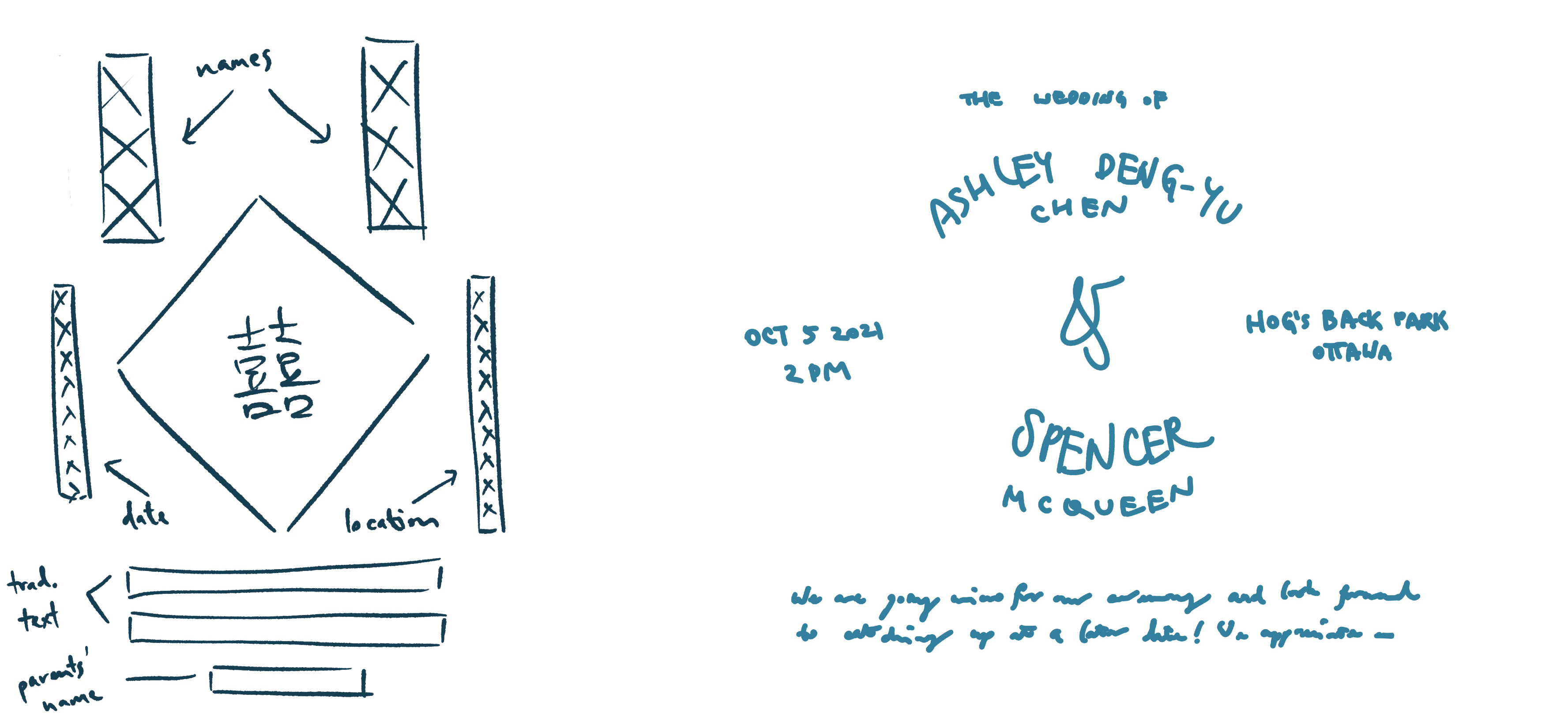 Two hand-drawn layout sketches.